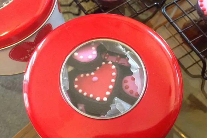 Round Tin of Heart Cookies